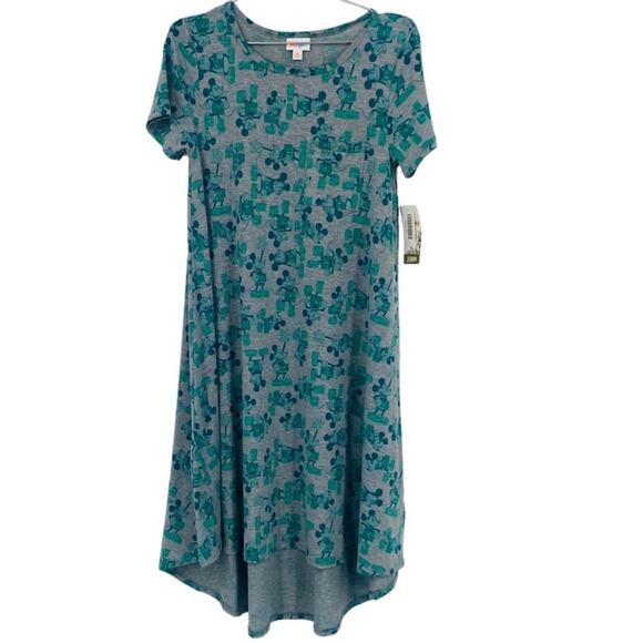 Lularoe Disney Mickey Mouse Allover Print Gray and Green Carly Dress - Picture 1 of 5
